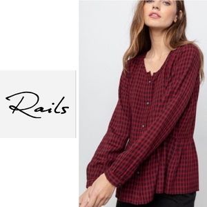 Rails Celeste Plaid buttondown peplum top - black red shirt
